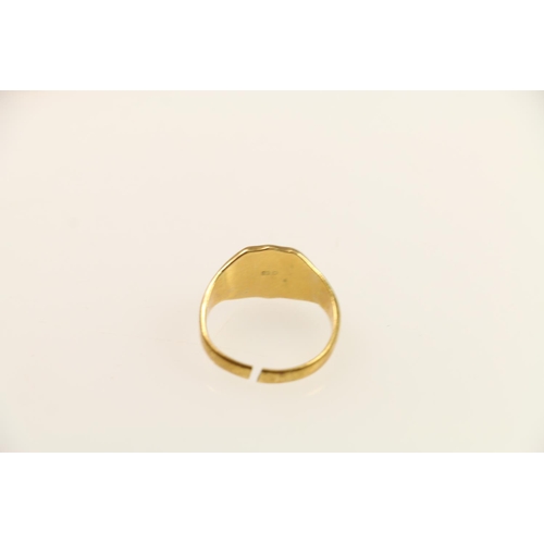 130 - 18ct gold signet ring, (cut), 5.2g, and a 9ct gold ring link necklace, 46cm long, 7.7g.