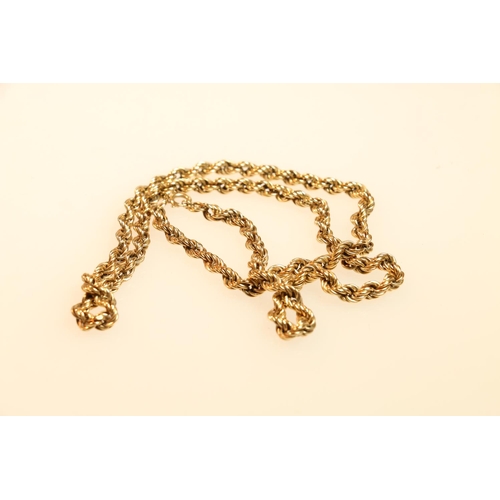 131 - 9K yellow gold rope twist necklace, 64cm long, 17g.