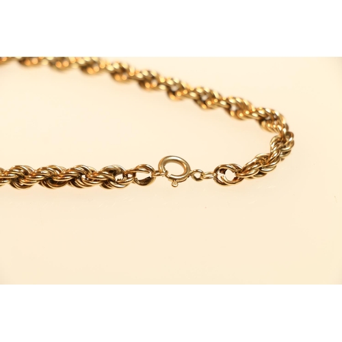 131 - 9K yellow gold rope twist necklace, 64cm long, 17g.