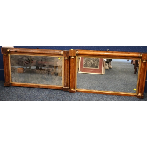 423 - Near pair of Victorian rosewood rectangular wall mirrors having three turned cylindrical columns bor... 