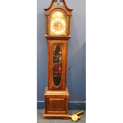 558 - Antique mahogany cased longcase grandfather clock, the brass dial with Roman numeral chapter ring, t... 