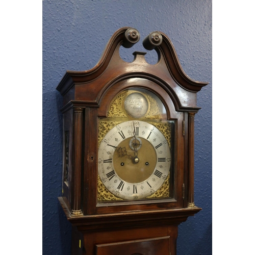 558 - Antique mahogany cased longcase grandfather clock, the brass dial with Roman numeral chapter ring, t... 