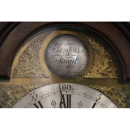 558 - Antique mahogany cased longcase grandfather clock, the brass dial with Roman numeral chapter ring, t... 