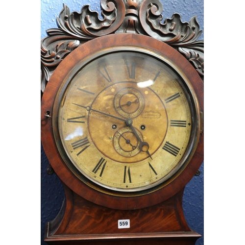 559 - Georgian mahogany cased drum-head longcase grandfather clock, the painted dial named for A & W M... 