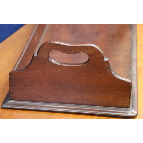 564 - Antique mahogany twin-handled serving tray with ledge-back, 70cm long.