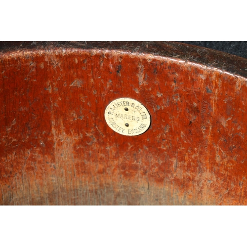 574 - Coopered oak brass bound peat bucket, with maker's roundel for R A Lister & Co. Ltd, 33cm high.