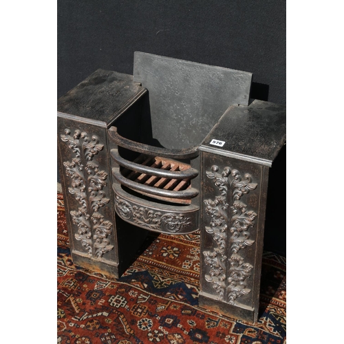 576 - In the manner of William Burges, an antique cast fire basket, with relief floral decoration, 60cm wi... 