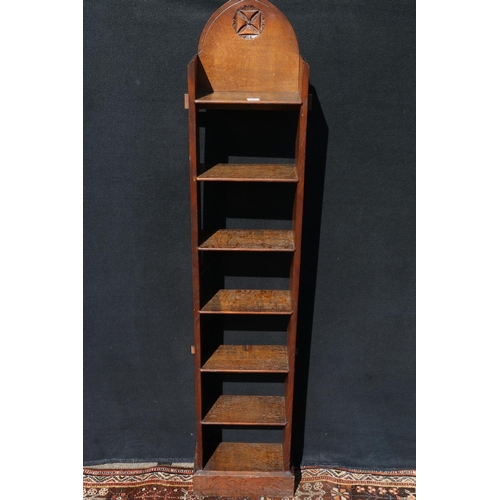 582 - Masonic interest carved oak seven shelf Bible bookcase, having carved Maltese Cross roundel, and arc... 