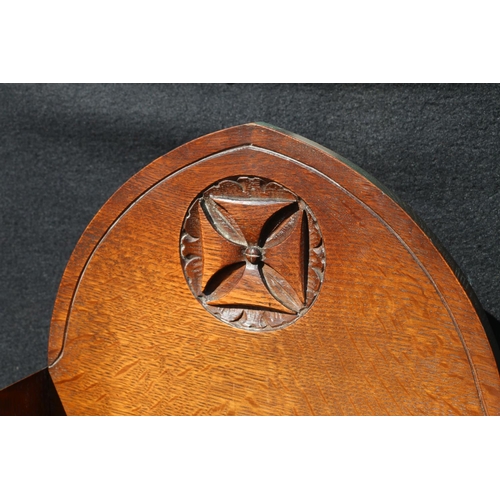 582 - Masonic interest carved oak seven shelf Bible bookcase, having carved Maltese Cross roundel, and arc... 