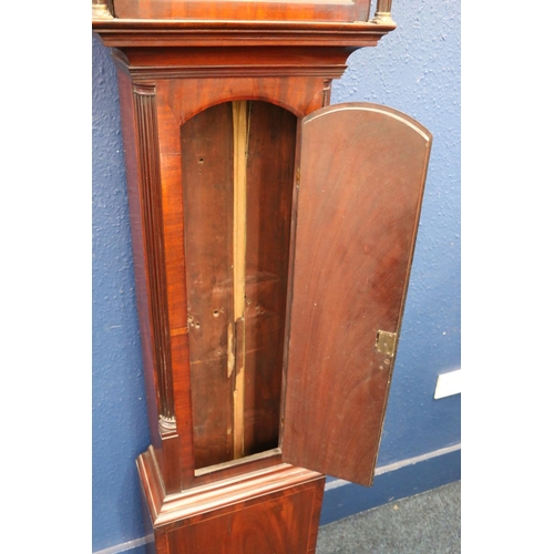 583 - Antique longcase grandfather clock, the painted dial marked for Paterson of Leith, two subsidiary di... 