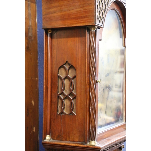 584 - Antique long cased grandfather clock, the engraved brass dial marked for Stewart of Glasgow, having ... 