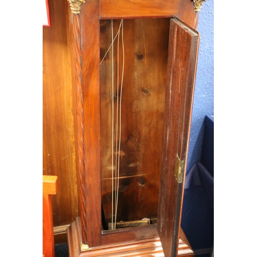 584 - Antique long cased grandfather clock, the engraved brass dial marked for Stewart of Glasgow, having ... 