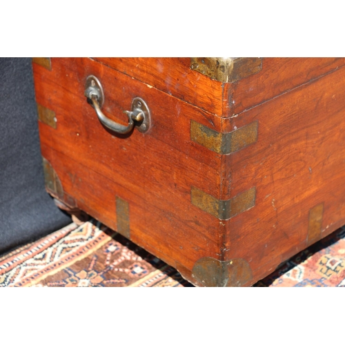 587 - Victorian camphorwood blanket box, with hinged top, and recessed handle, 76cm wide.