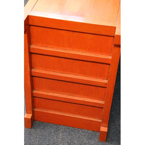 591 - Contemporary Japanese sideboard, having sliding door cupboard top and four base drawers, 183cm long.