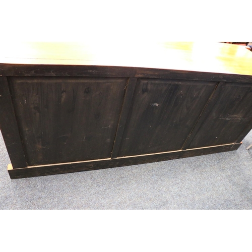 591 - Contemporary Japanese sideboard, having sliding door cupboard top and four base drawers, 183cm long.