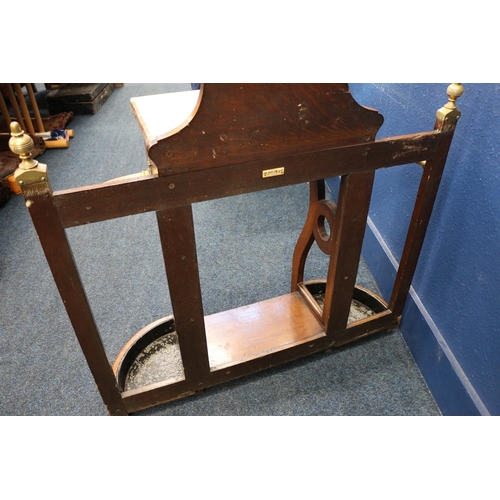 593 - Victorian oak hallstand, having slab marble top, with frieze drawer, flanked by stick stands, 104cm ... 