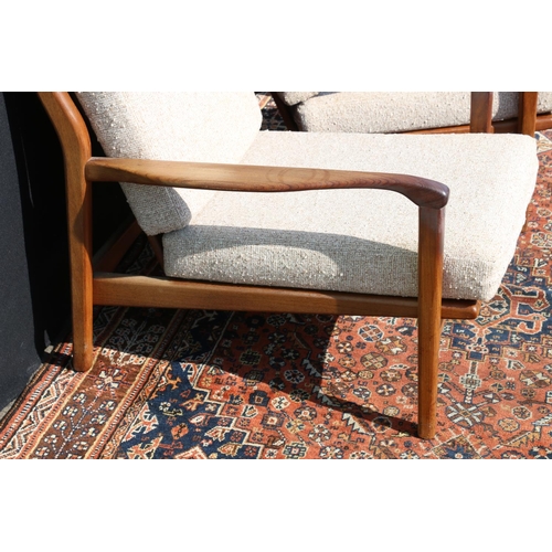 608 - Pair of Toothill Wentworth style Afromosia teak framed armchairs.