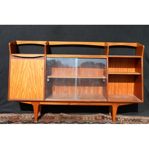 609 - Mid century teak highboard style sliding door side cabinet 152cm wide, 93cm tall.