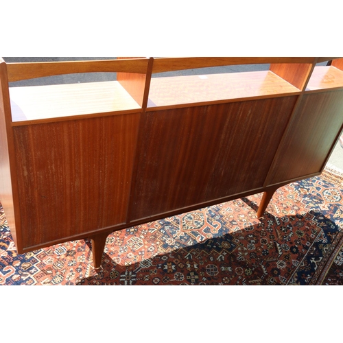 609 - Mid century teak highboard style sliding door side cabinet 152cm wide, 93cm tall.