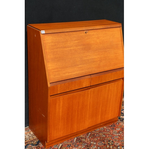 613 - Mid century teak bureau by Remploy, 91cm wide.