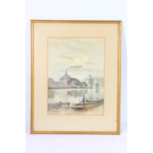 239 - MAUNG SAYA SAUNG (Burmese 1898-1952) *ARR* Moat by Moonlight Watercolour, signed lower left, 36cm x ... 