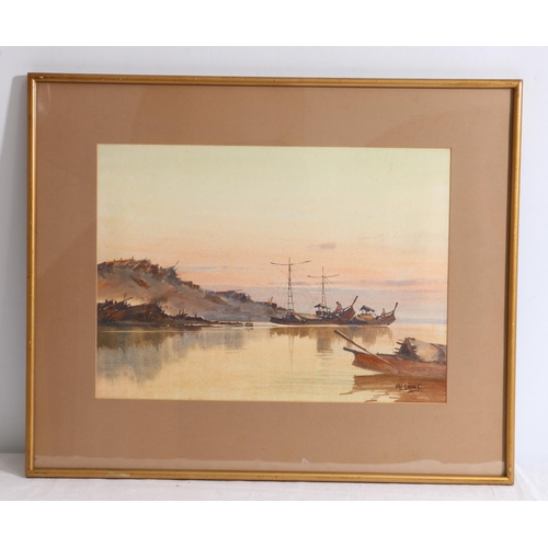 241 - MAUNG SAYA SAUNG (Burmese 1898-1952) *ARR* Untitled - boats by the coast Watercolour, sign... 