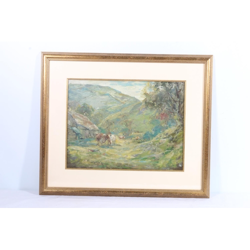 250d - GEORGE SMITH RSA (Scottish 1870-1934) Cattle in a Highland landscape Oil on board, unsigned, 30cm x ... 