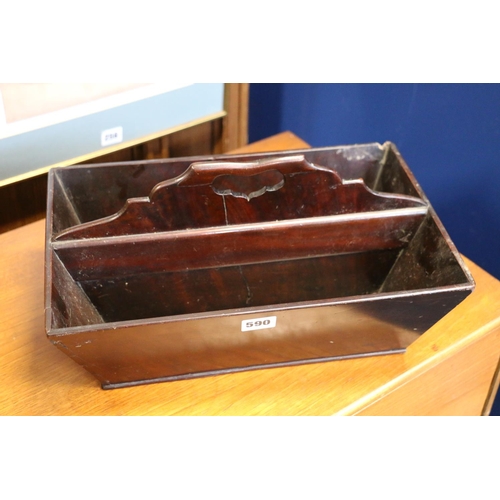 590 - 19cth century mahogany cutlery box, with carrying handle and  twin division interior, 39cm wide... 