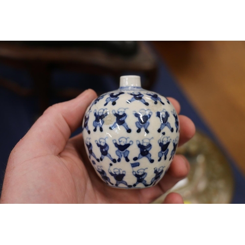 514 - Pair of 19th Century Chinese miniature spherical blue and white vases decorated with the 100 childre... 