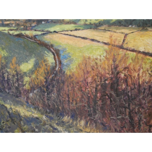 259 - Laurence J Belbin (20th Century)FarmlandsSigned, oil on MDF board, 149cm x 93.5cm, unframed.... 