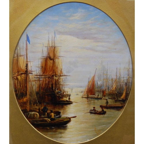 263 - After Francis Moltino (Italian, 1818 - 1874)Ships docking on the ThamesInitialled, oil on board, 29c... 