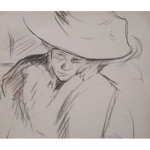 264 - Samuel John Peploe RSA (Scottish, 1871 - 1935)Girl in a hatSigned, Conté drawing, drawn c. 1915, 26.... 