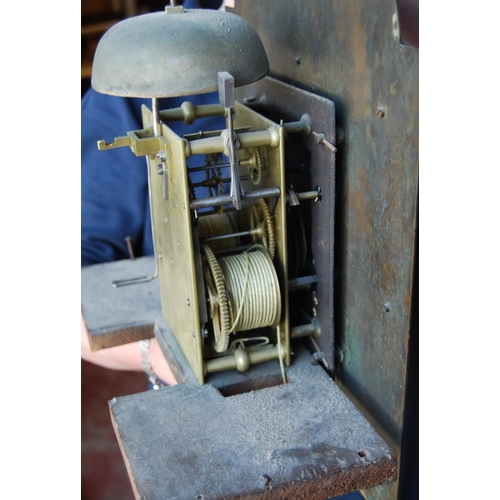 161 - Early 19th century eight day oak-cased longcase clock, the detachable hood with three turned finials... 