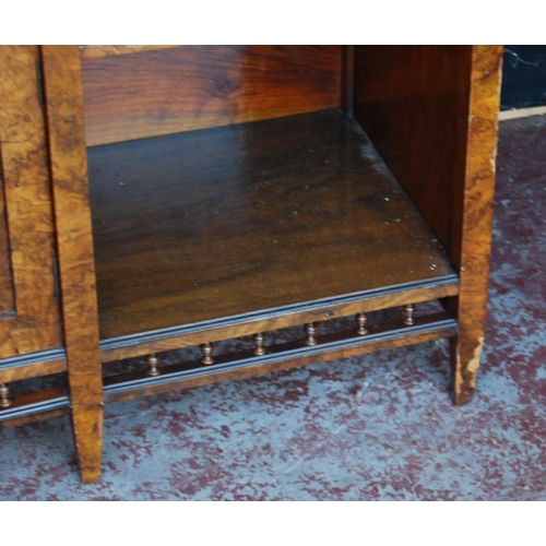 321 - Art Nouveau walnut drawing room cabinet, the top section with an open gallery above a mirrored panel... 