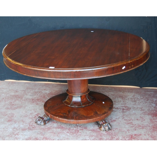 346 - Early 19th century Irish-style mahogany breakfast table, the circular snap action top on a cylindric... 