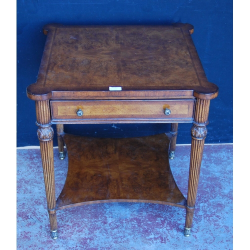 348 - French-style walnut occasional table, the shaped top with pull-out slide to each side, single drawer... 