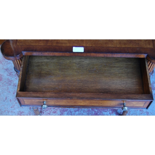 348 - French-style walnut occasional table, the shaped top with pull-out slide to each side, single drawer... 