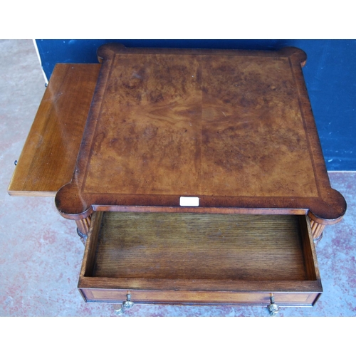 348 - French-style walnut occasional table, the shaped top with pull-out slide to each side, single drawer... 