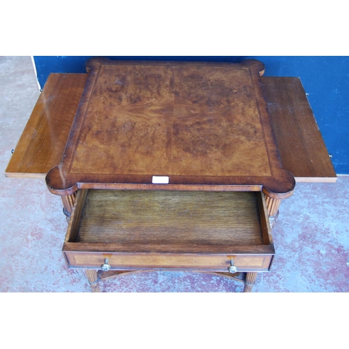 348 - French-style walnut occasional table, the shaped top with pull-out slide to each side, single drawer... 