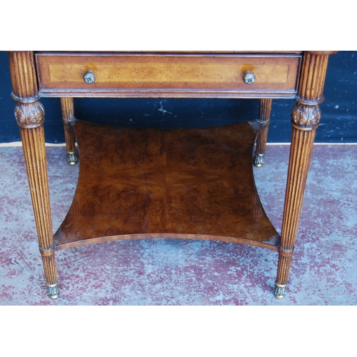 348 - French-style walnut occasional table, the shaped top with pull-out slide to each side, single drawer... 