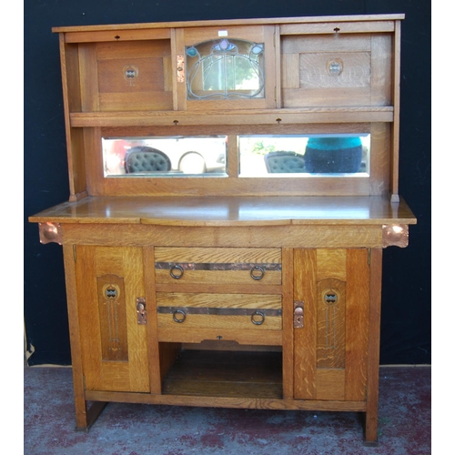 350 - Arts & Crafts oak dresser in the manner of Shapland & Petter of Barnstaple, retailed by B &a... 