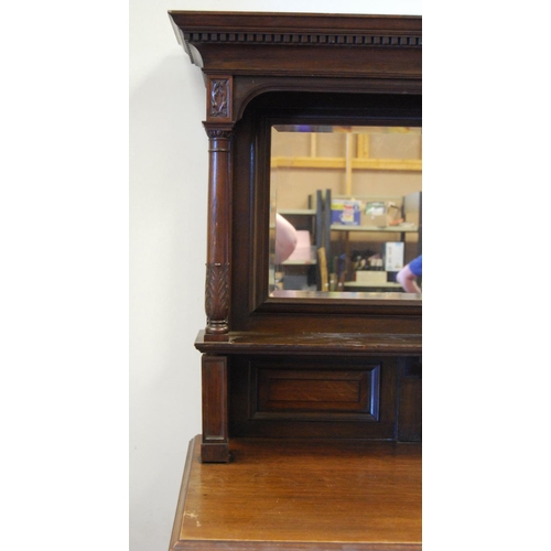 351 - Early 20th century stained wood mirror-back sideboard, the mirror back with dentil decoration above ... 