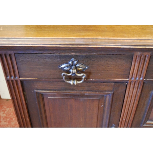 351 - Early 20th century stained wood mirror-back sideboard, the mirror back with dentil decoration above ... 