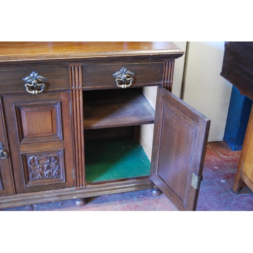 351 - Early 20th century stained wood mirror-back sideboard, the mirror back with dentil decoration above ... 