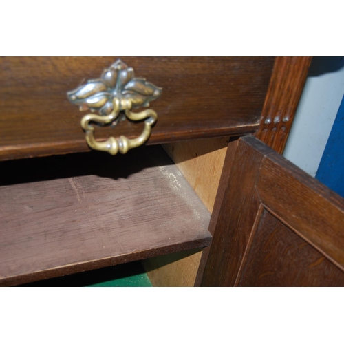 351 - Early 20th century stained wood mirror-back sideboard, the mirror back with dentil decoration above ... 