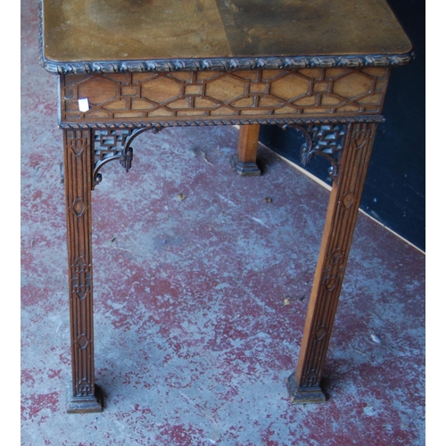 353 - Chinese Chippendale-style mahogany silver table, retailed by Wylie & Lochhead of Glasgow, with g... 