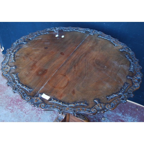 354 - Georgian mahogany bird cage tripod table, the scalloped edge circular snap-action top on turned colu... 