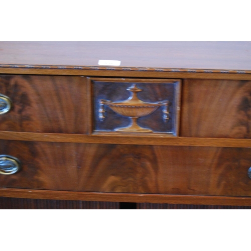 360 - Early 20th century Adams-style mahogany sideboard with two long drawers above tambour roller shutter... 