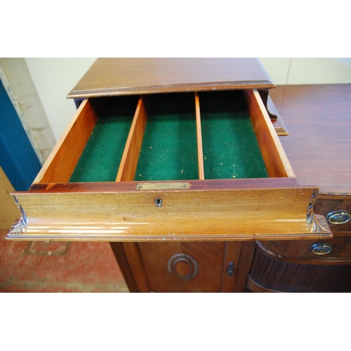 360 - Early 20th century Adams-style mahogany sideboard with two long drawers above tambour roller shutter... 