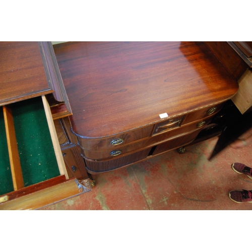 360 - Early 20th century Adams-style mahogany sideboard with two long drawers above tambour roller shutter... 